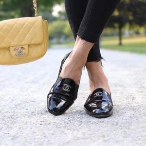 Patent leather Chanel flats.